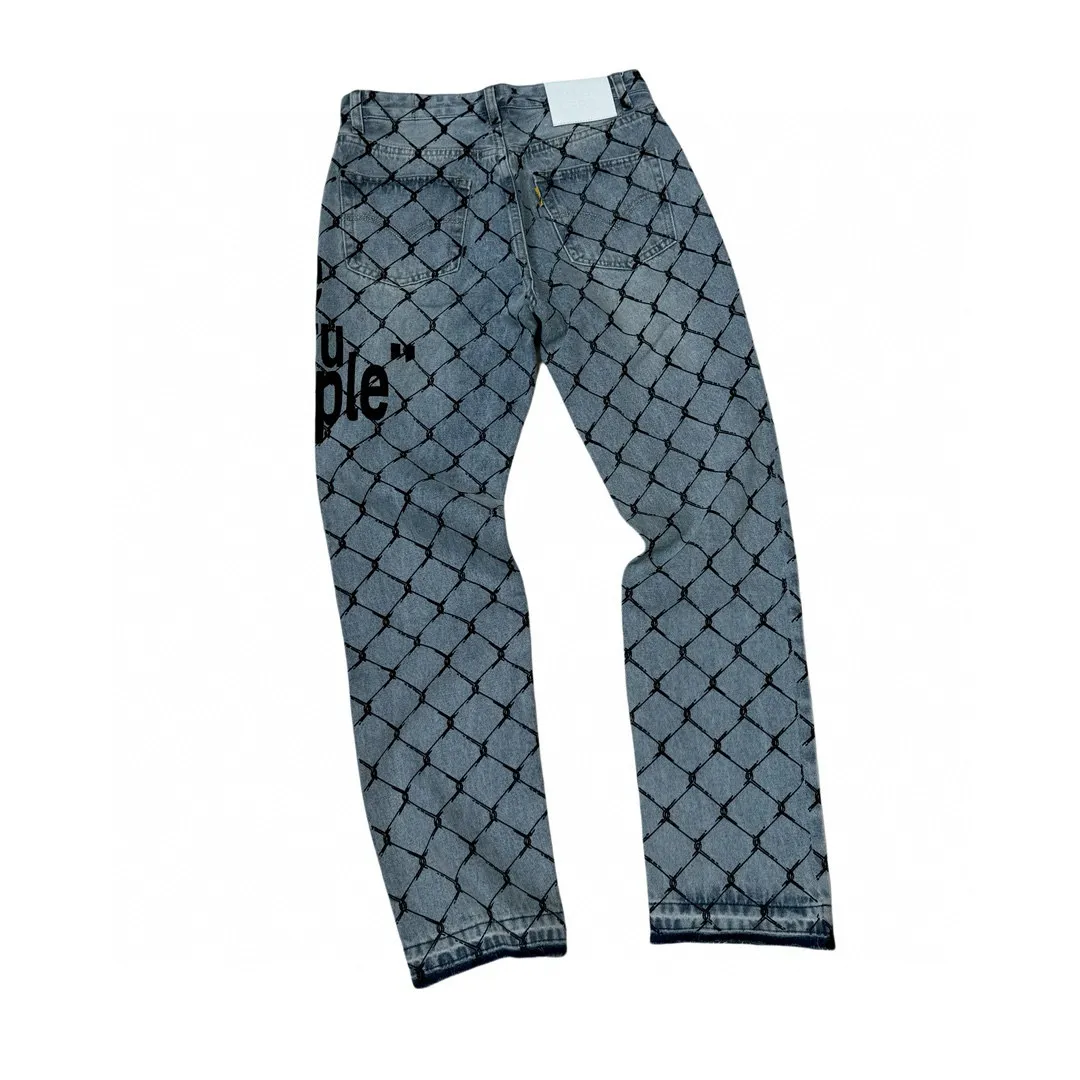 -Size upper body P240#G786 GALLERY DEPT. Steel mesh letter printed slim jeans jeans casual group trendy American slim men's and women's trousers Color: blue Size: S-XXL (corresponding to 28-36)